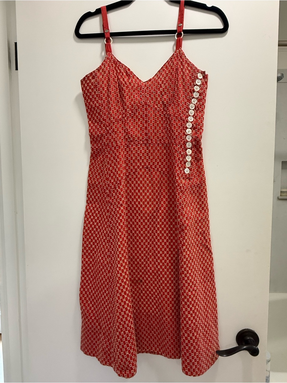 Marc Jacobs Red Patterned Midi Dress with Side Button Trim